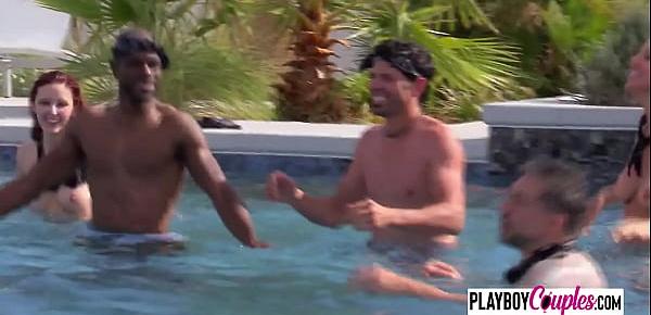  Couples steam things up as they get together in the pool for steamy foreplay